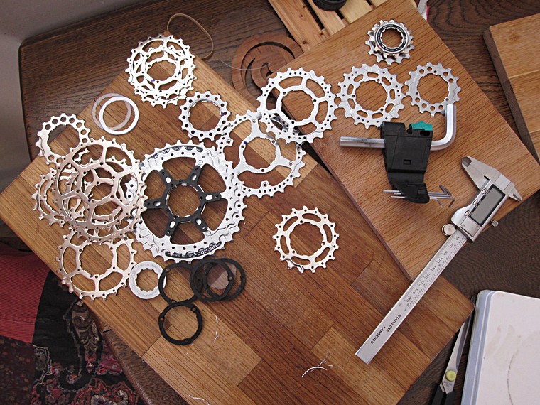 table covered in sprockets